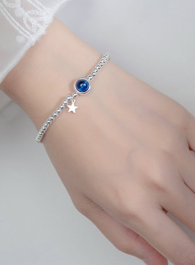 蓝色手串925925纯银简约女