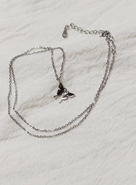 黑色蝴蝶冷淡风锁骨链925