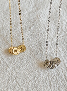 招财钱串子钱多多925纯银包金项链女简约富贵时尚复古气质饰品