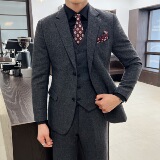 秋冬御寒修身西装男士羊毛人字斜修身双扣西服套装SJT166/P310，男装西服套装，电商A428