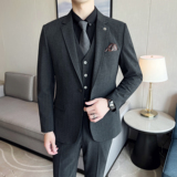 双扣男士西服套装竖条纹弹力面料西服新郎套装SJT004/P310，男装西服套装，电商A428