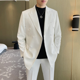轻熟风男士双排扣白色弹力面料西服新郎西装套装LJT914/P240，男装西服套装，电商A428