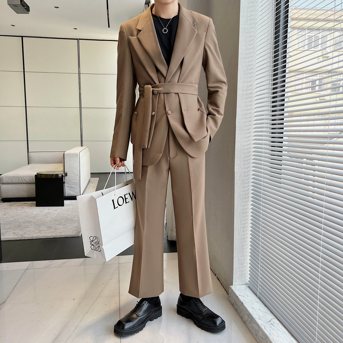 男生街头时尚双叠设计宽松西装时尚西服套装LJT831/P280,男装西服套装,电商A428