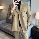 加厚秋冬款男士修身双排扣西服套装新郎伴郎套装LJT910/P255，男装西服套装，电商A428