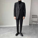 男士羊毛加厚修身双排扣西服套装复古条纹西装套装XZ505/P290，男装西服套装，电商A428