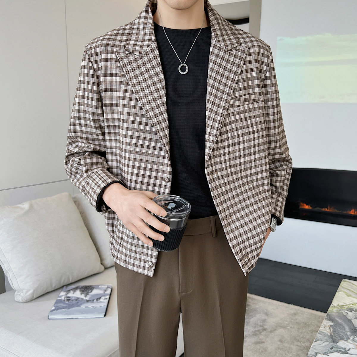 街头时尚男士复古格子设计感休闲夹克JK645/P145，男装夹克，电商A428