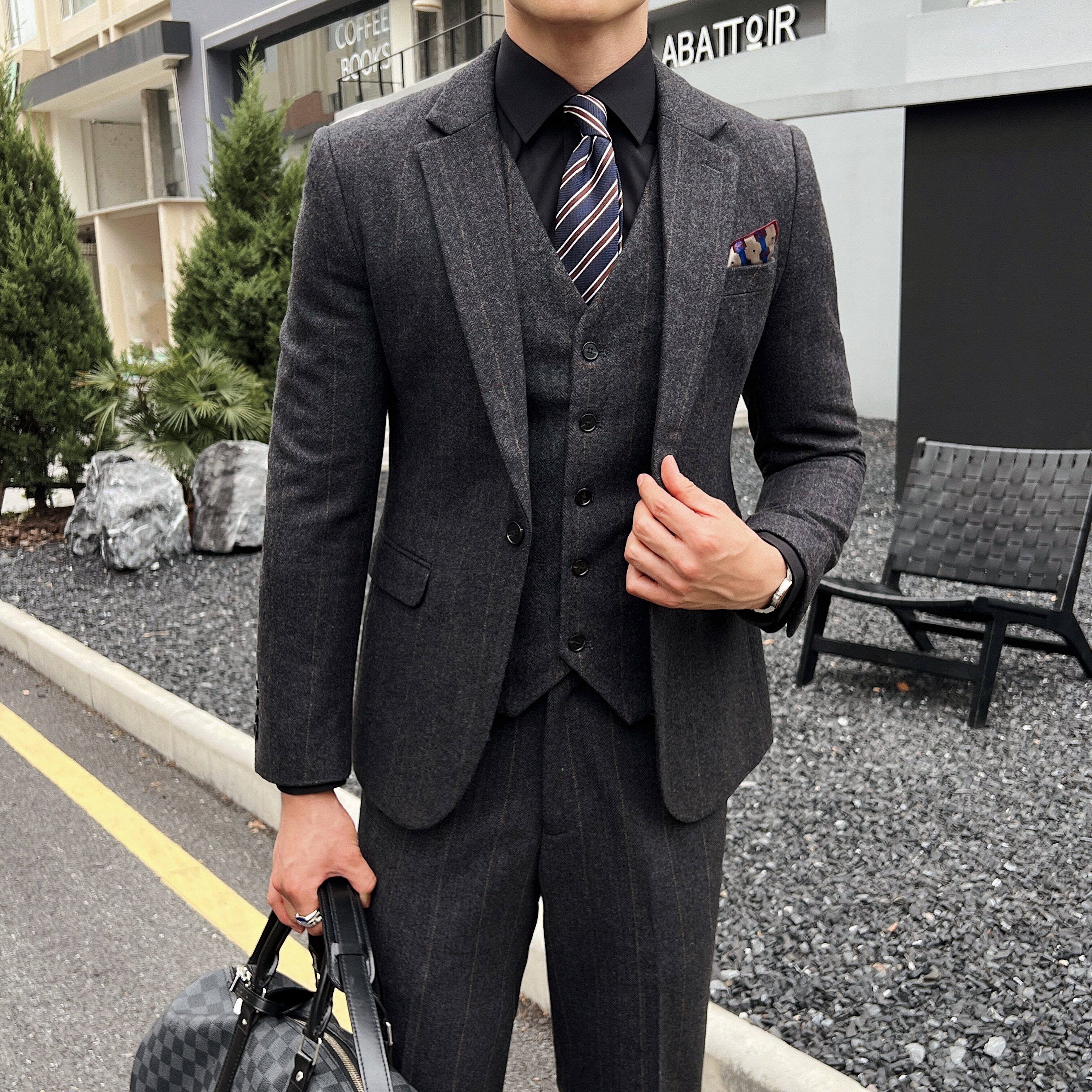 秋冬加厚御寒西装套装柔软羊毛呢料两扣西服套装 SJT316/P330图片