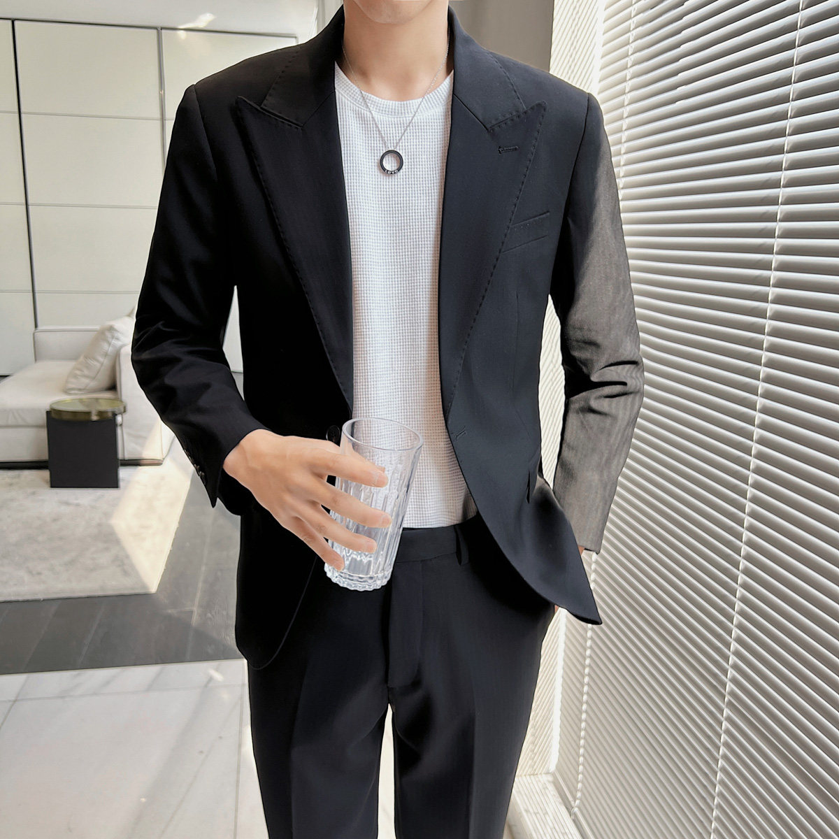 绅士挺括顺滑修身男士单扣西服经典西装套装LJT839/P240,男装西服套装,电商A428