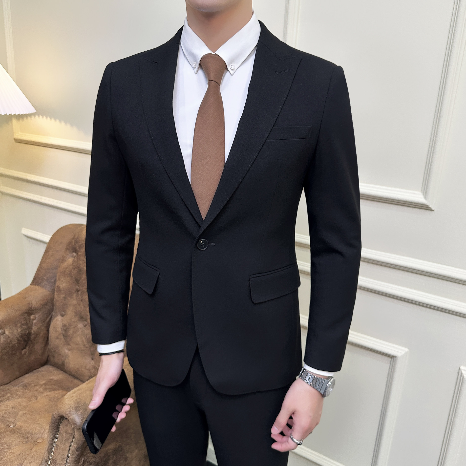 婚宴高端单扣西服套装 枪驳领套装 新郎西服  GD005/P280图片