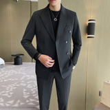 轻熟风修身弹力面料男士结婚套装双排扣西服职业装SJT007/P280，男装西服，电商A428