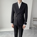 型男气质双排扣两件套弹力面料西服套装修身西服XZ013/P230，男装西服套装，电商A428