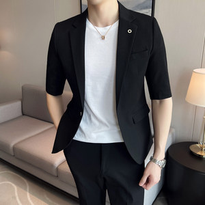 中袖九分裤套装修身男七分袖西服套装结婚西装  ZX001/P150特图片