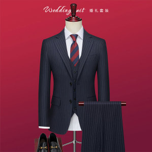 上班西装高端半马衬双扣西服套装 竖条纹套装新郎西服 GD001/P350图片