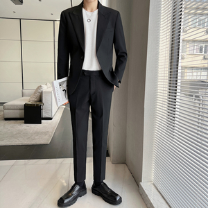绅士挺括顺滑修身男士双扣西服 经典卡其西装套装 LJT819/P240图片