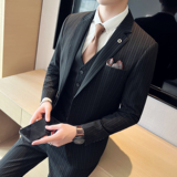 双扣男士西服套装竖条纹弹力面料西服新郎套装SJT004/P310，男装西服套装，电商A428