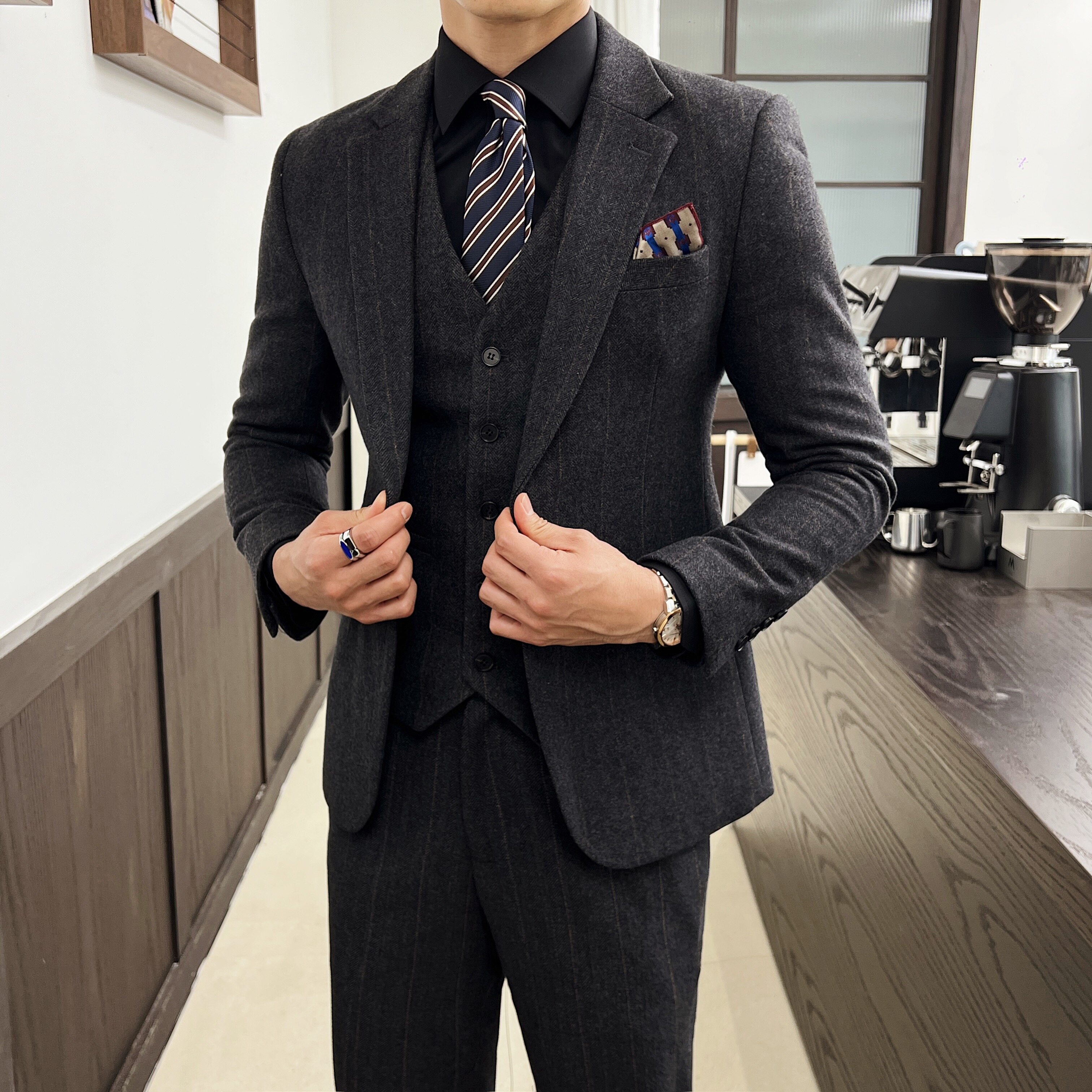 秋冬加厚御寒西装套装柔软羊毛呢料两扣西服套装SJT316/P330,男装西服套装,电商A428