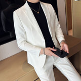 轻熟风男士双排扣白色弹力面料西服新郎西装套装LJT914/P240，男装西服套装，电商A428