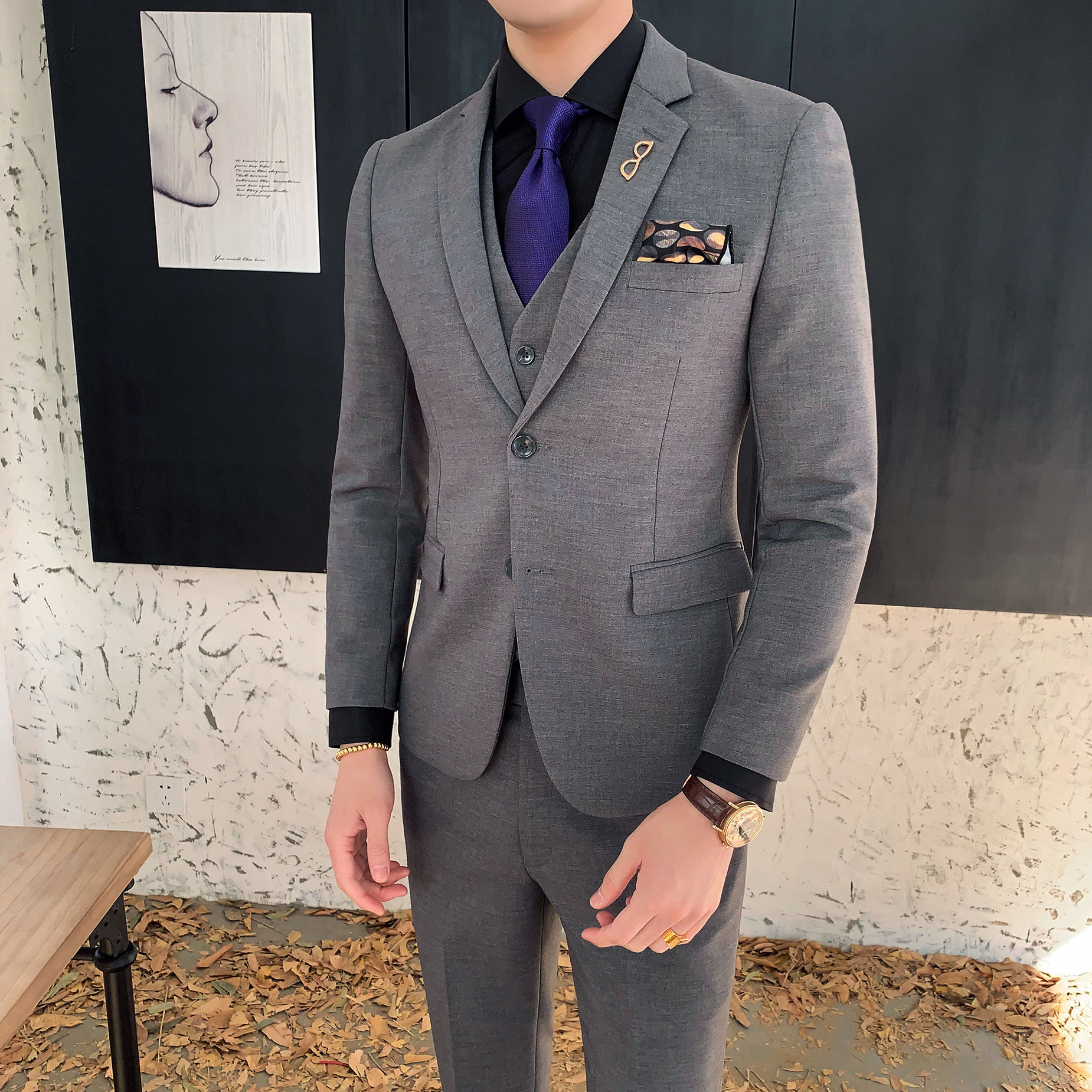 高品质男士两扣西服修身弹力面料套装上班服婚宴服XZ152/P280,男装西服,电商A428