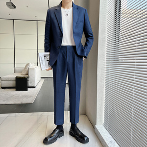 男士百搭时尚凉爽 麻料双扣西装  藏青米色经典色  LJT604/P230图片
