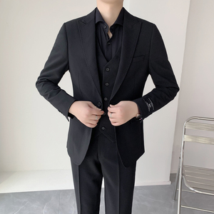 绅士挺括顺滑面料男士珠边单扣黑色西服 纯色西装套装XZ825/P310图片