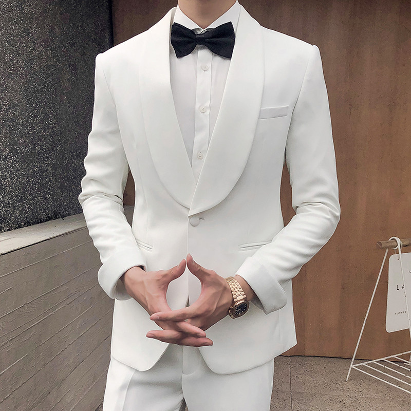 主持人白色华丽晚礼服 西服西裤套装 婚宴洋服 XZ425/P260图片