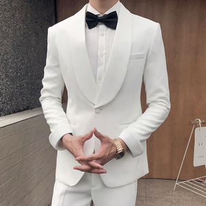 主持人白色华丽晚礼服 西服西裤套装 婚宴洋服 XZ425/P260图片