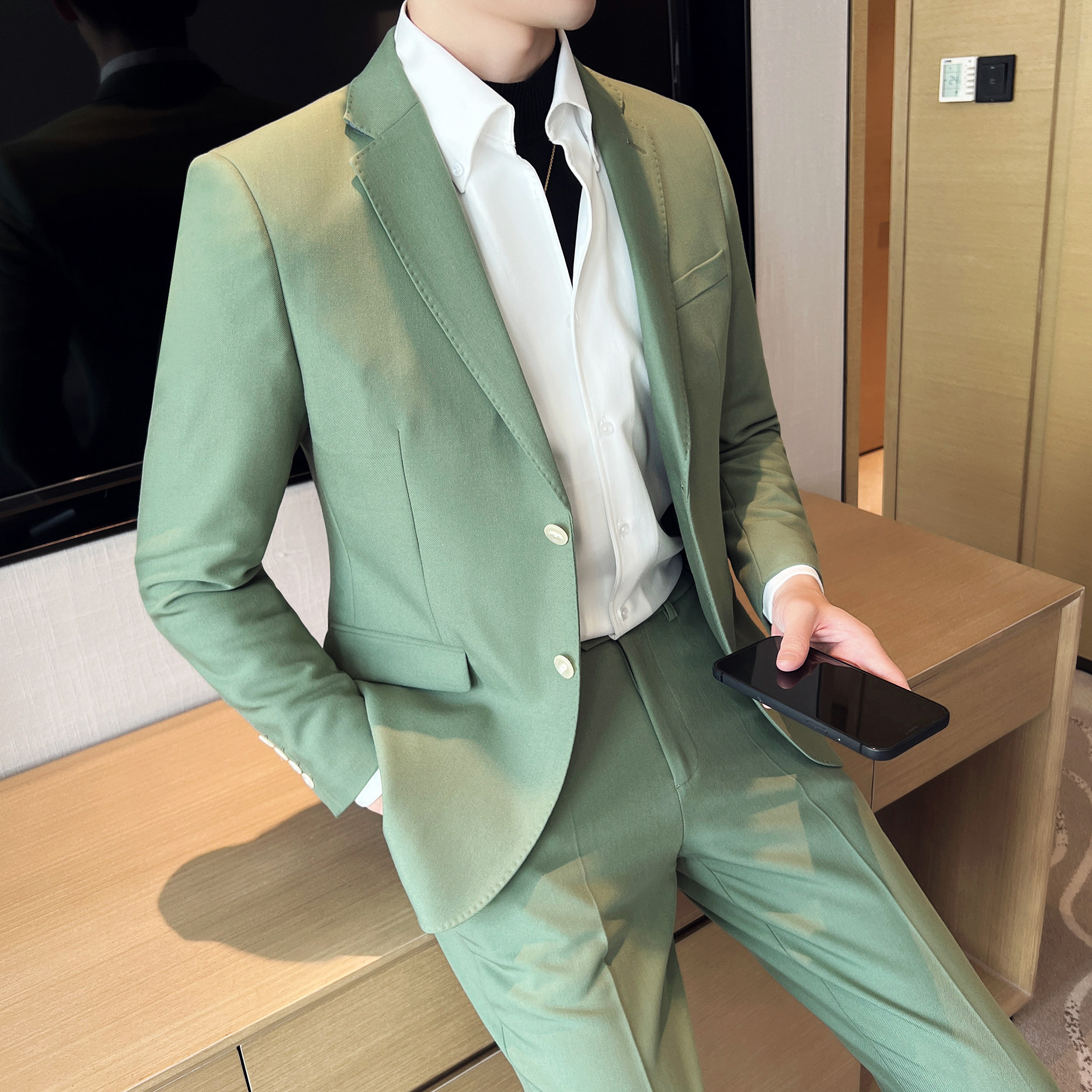 男士双扣西服套装三色弹力面料西服新郎西服套装LJT902/P240,男装西服套装,电商A428