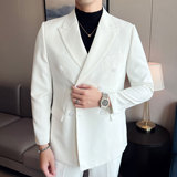男士双排扣西服套装白色弹力面料西服新郎西装套装LJT914/P240，男装西服套装，电商A428