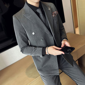 英伦修身弹力面料男士结婚套装 双排扣西服   职业装 SJT007/P280图片