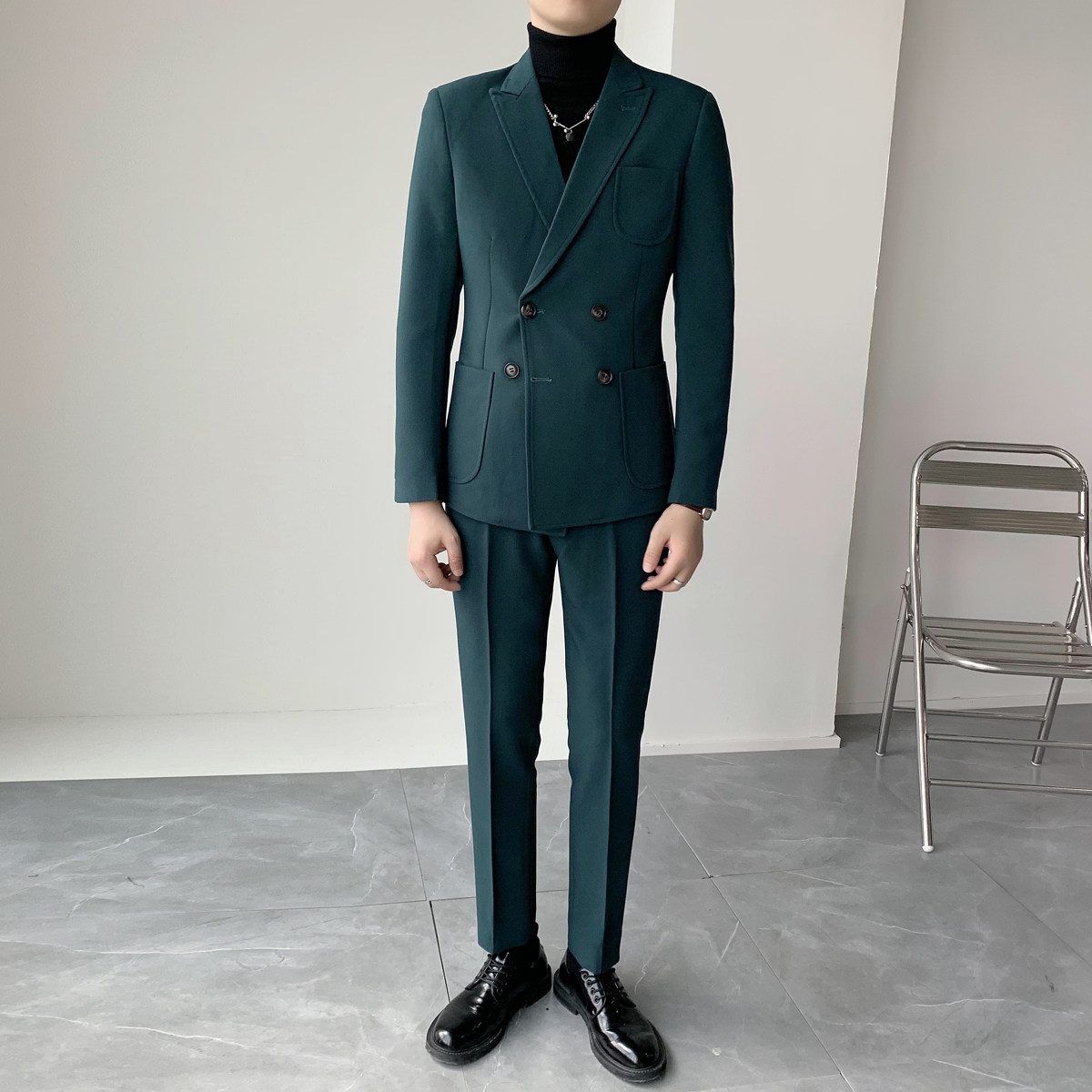 四个颜色双排扣两件套弹力面料西服套装修身西服XZ013/P230,男装西服套装,电商A428