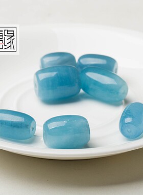 巴西天然海蓝宝桶珠路路通散珠 润种蓝色顶珠腰珠diy配件