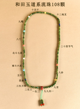 天然和田碧玉道系流珠108颗手链多圈款国潮男女士新文创念珠手链