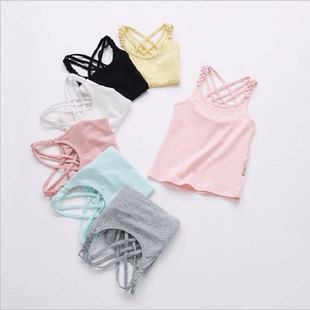 女童瑜伽背心中大童全棉小内衣糖果色麻花吊带长款背心