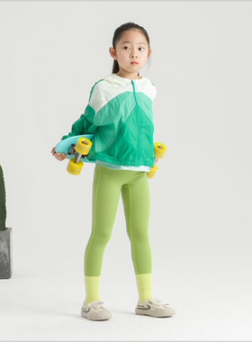 高端儿童瑜伽裤女童健身速干长裤锦纶超强弹性紧身纯色打底裤外穿