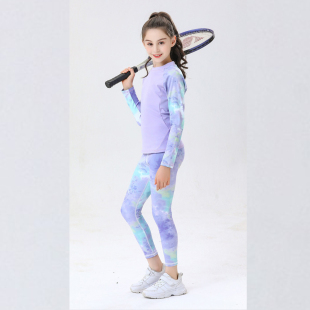 裸感儿童瑜伽服长袖套装中大童运动训练跑步高弹力健身服女童打球