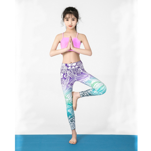 春夏 紧身打底裤 女童健身训练服女孩运动瑜伽裤 亲子儿童瑜伽服套装