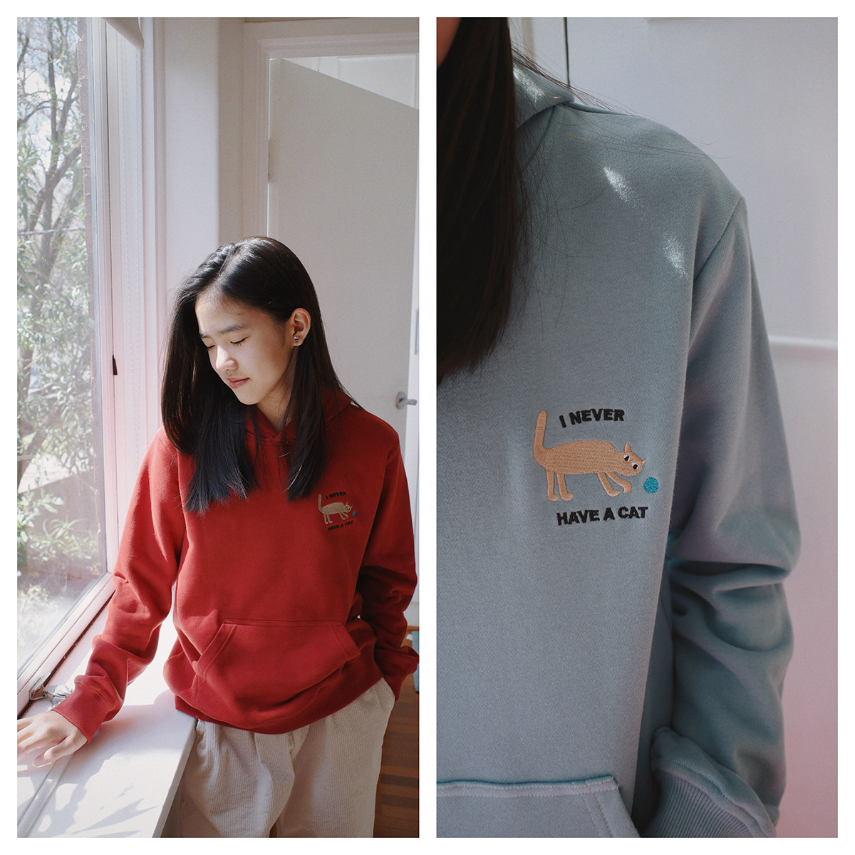 WAAH秋冬原创设计新款男女中大童小个子连帽套头卡通刺绣加绒卫衣