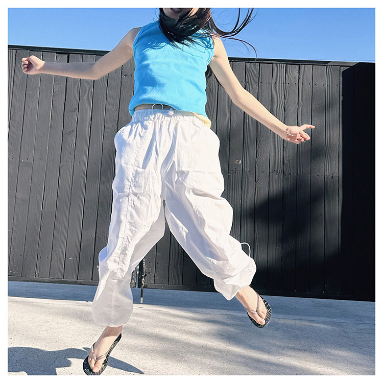 WAAH原创新款女中大童夏松紧腰宽松休闲防晒户外防蚊降落伞长裤