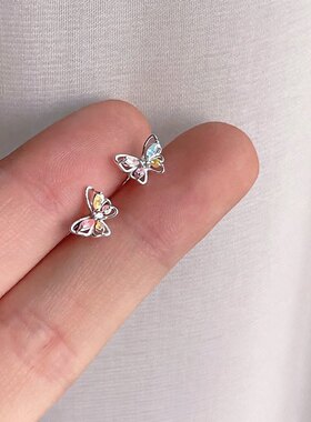 睡觉可戴免摘925银针蝴蝶耳钉