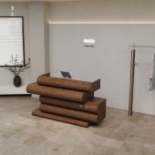 服装 台 店复古吧台收银台柜台桌创意不规则接待台前台胡桃木纹收款