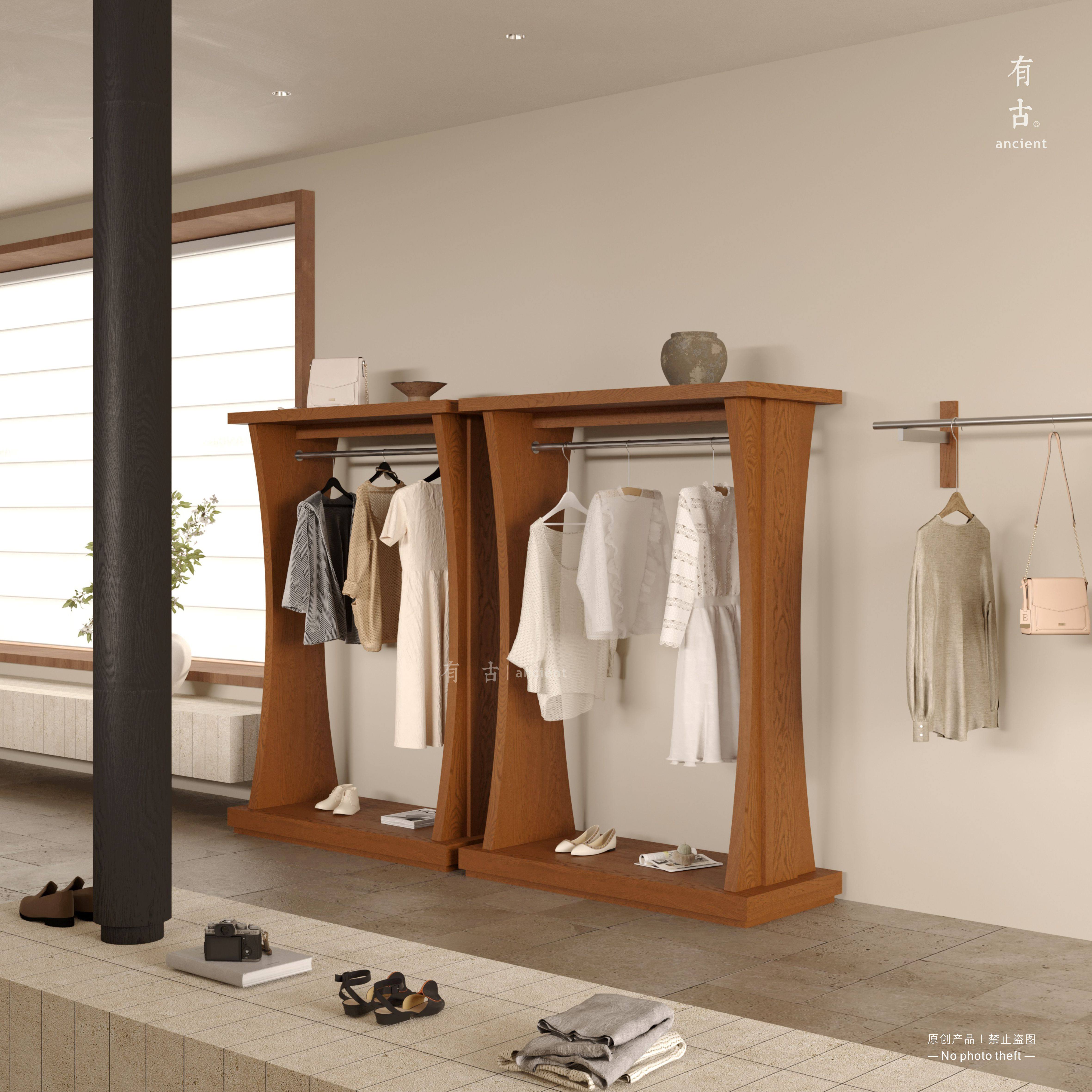 服装店展示架中岛陈列衣柜复古货架女装创意落地衣帽柜直播间展柜