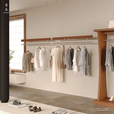 服装店不锈钢吊架展示架女装店夹木银色悬挂架创意吊顶陈列架货架