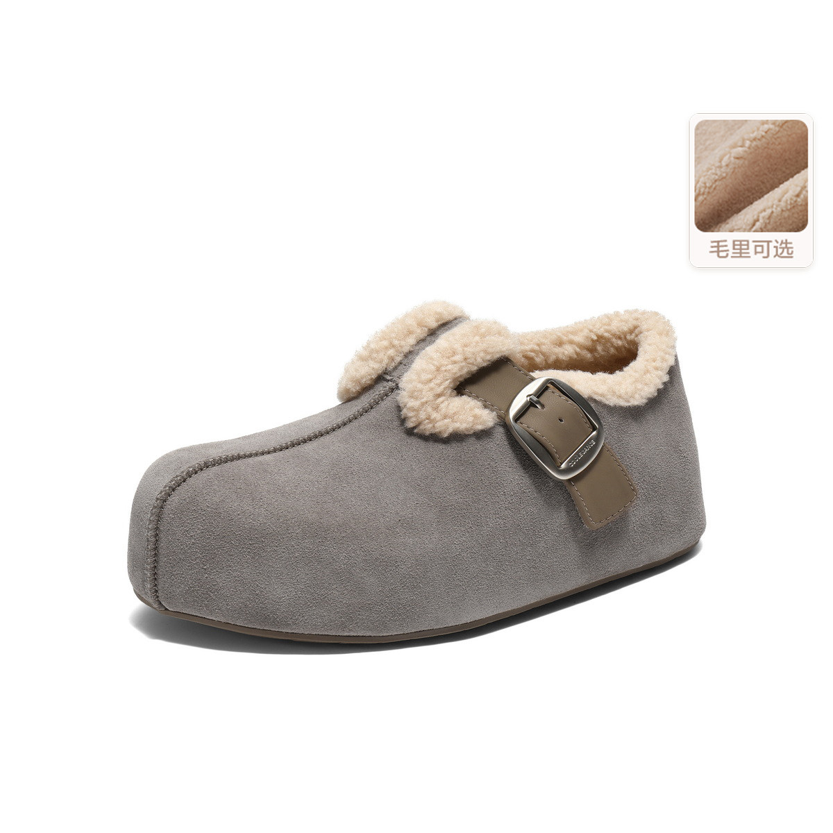 百丽厚底吐司勃肯鞋包头穆勒女鞋2025冬新款毛毛棉鞋E4T1 E4T1DCH