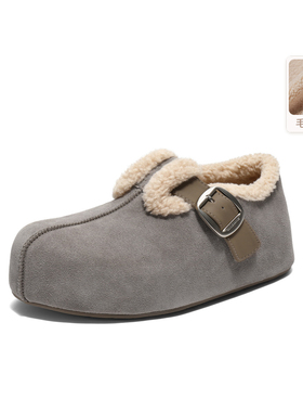 百丽厚底吐司勃肯鞋包头穆勒女鞋2025冬新款毛毛棉鞋E4T1 E4T1DCH