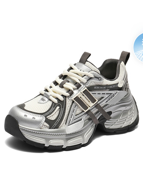 百丽蓝鲸老爹鞋机能风女鞋子2025秋新款厚底休闲鞋E2G1  E2G1DCM5