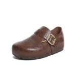 百丽厚底全麦吐司勃肯鞋女鞋子2025秋新款皮面单鞋E1H1  E1H2DCM5