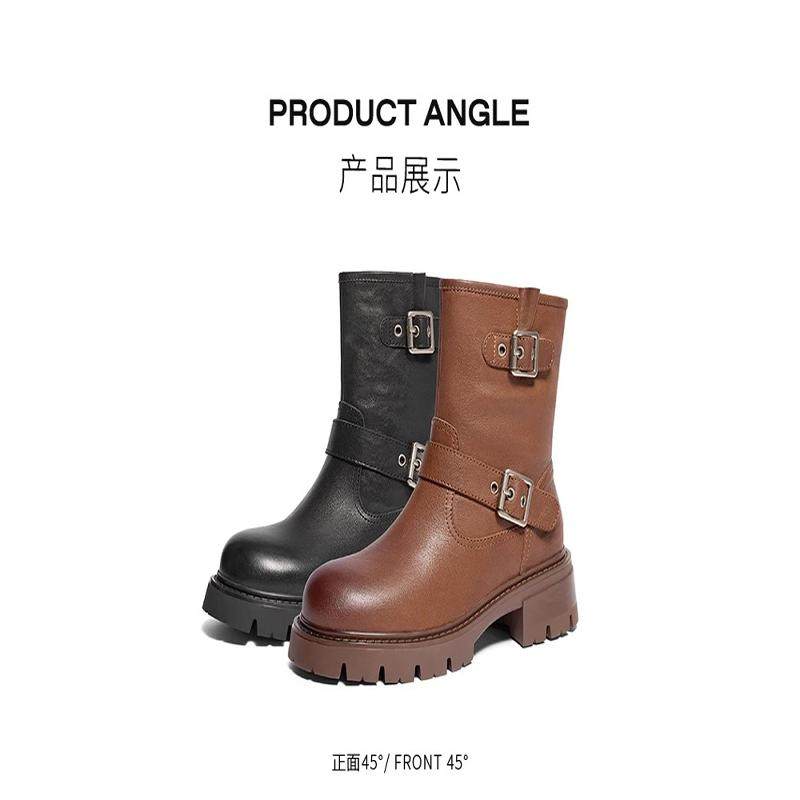 百丽粗跟西部靴机车靴休闲女靴