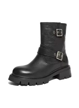 百丽美拉德西部靴女靴子2024冬新款真皮复古机车靴短靴B8G1 B8G1D