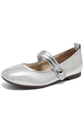 森达银色玛丽珍鞋女鞋2024新款秋软面平底小皮鞋晚晚单鞋XAH01CQ4