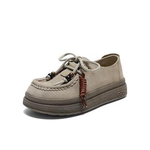 百丽厚底勃肯鞋女鞋子2025秋新款休闲牛津乐福单鞋E1R1  E1R1DCM5